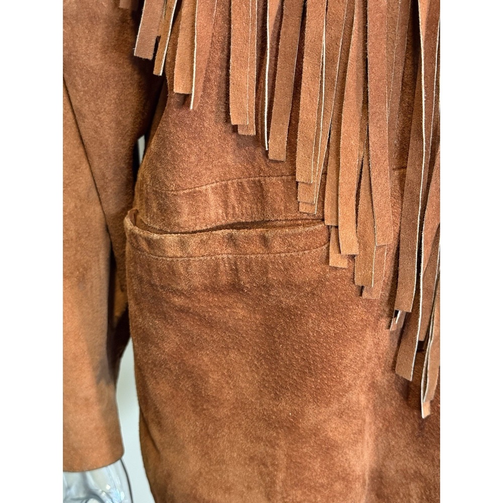 Vintage Suede Leather Jacket Womens Brown Medium Fringe Western Cowgirl - Picture 6 of 16